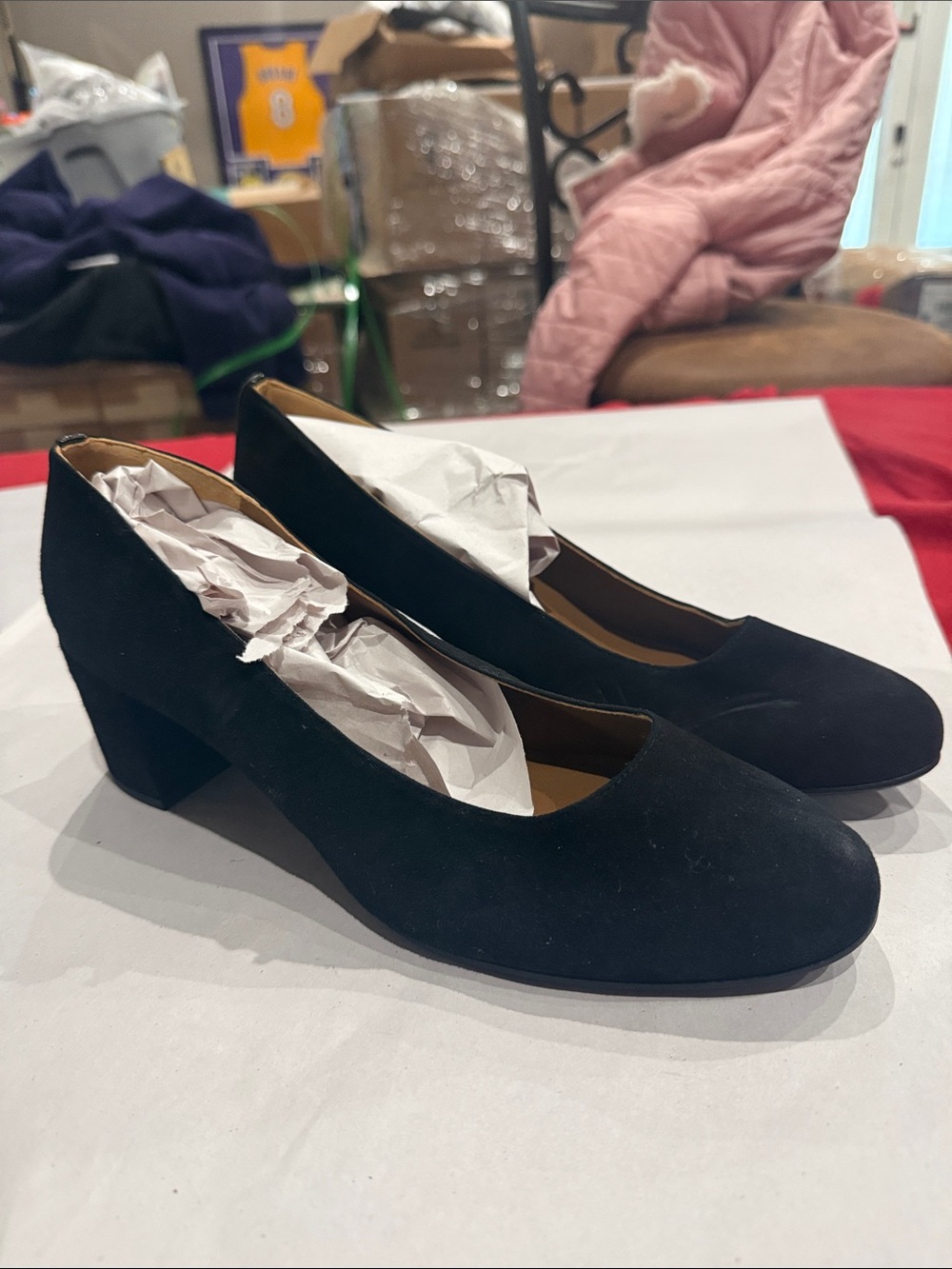 Margaux Black Suede Block Heel Pumps